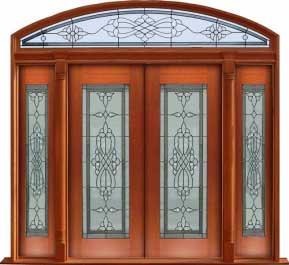 regent leadlight: single door +  two sidelights